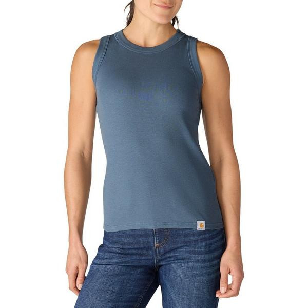 Women's Carhartt TENCEL Fiber Series Fitted Ribbed Crew Neck Tank Top XSmall Iron Blue | Scheels Sports