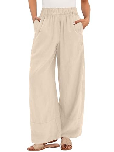 ANRABESS Women's Wide Leg Linen Pants Summer Boho Casual Elastic Waist Long Lounge Travel Pants T... | Amazon (US)