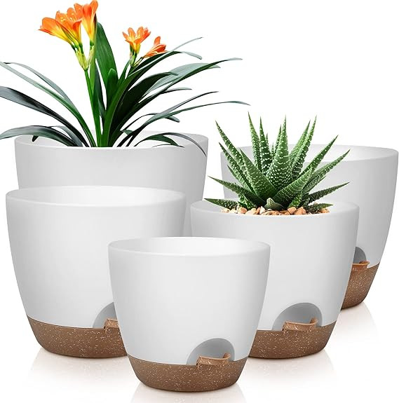 Plant Pots 10/9/8/7.5/7 Inch Self Watering Pots, Set of 5 Plastic Planters with Drainage Holes an... | Amazon (US)