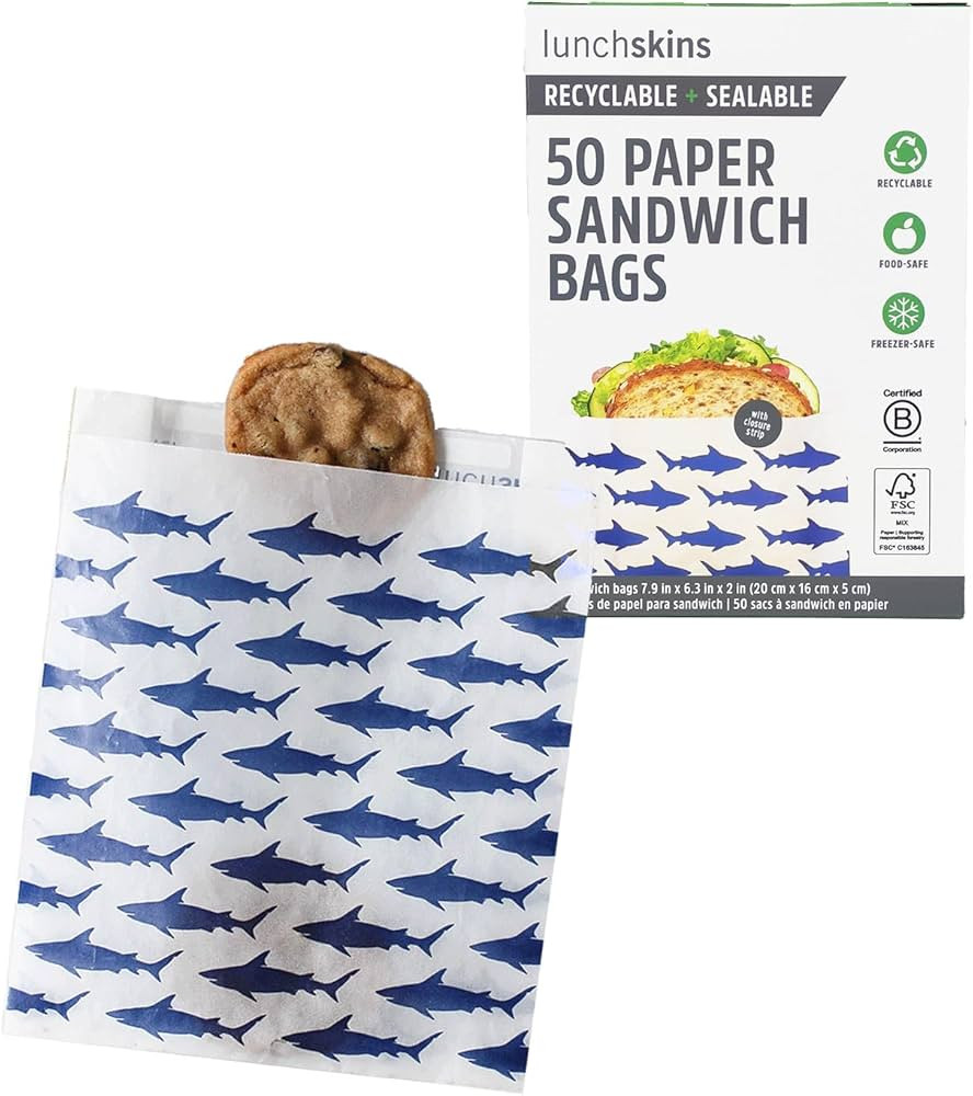 Lunchskins Recyclable & Sealable Food Storage Sandwich Bags, Shark Design, 50 Bags - Eco-Friendly... | Amazon (US)