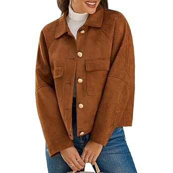 Cicy Bell Womens Faux Suede Leather Jackets Cropped Fall Vintage Shackets | Lapel Collar, Button ... | Amazon (US)