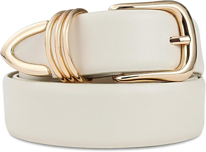 Women's Leather Belts with Gold Buckle Fashion Ladies Waist Belt | Amazon (US)