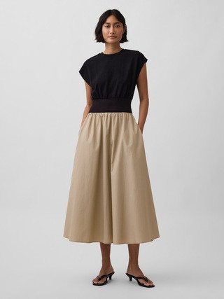 Mixed Media Drop-Waist Midi Dress | Gap (US)