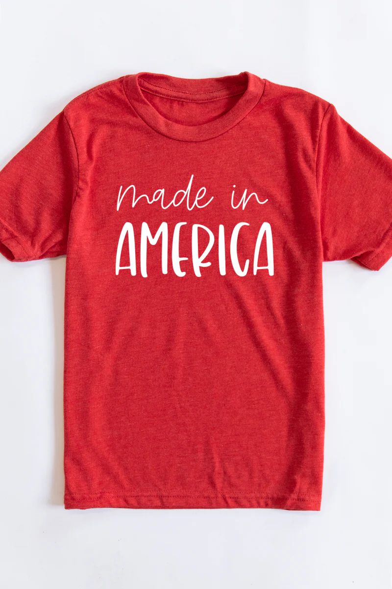 Made In America Scripted Graphic Youth Tee Vintage Red FINAL SALE | The Pink Lily Boutique