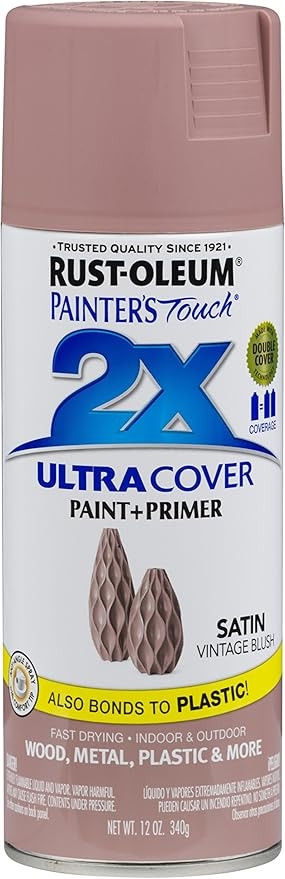 Rust-Oleum 299887 Painter's Touch 2X Ultra Cover Spray Paint, 12 oz, Satin Vintage Blush | Amazon (US)