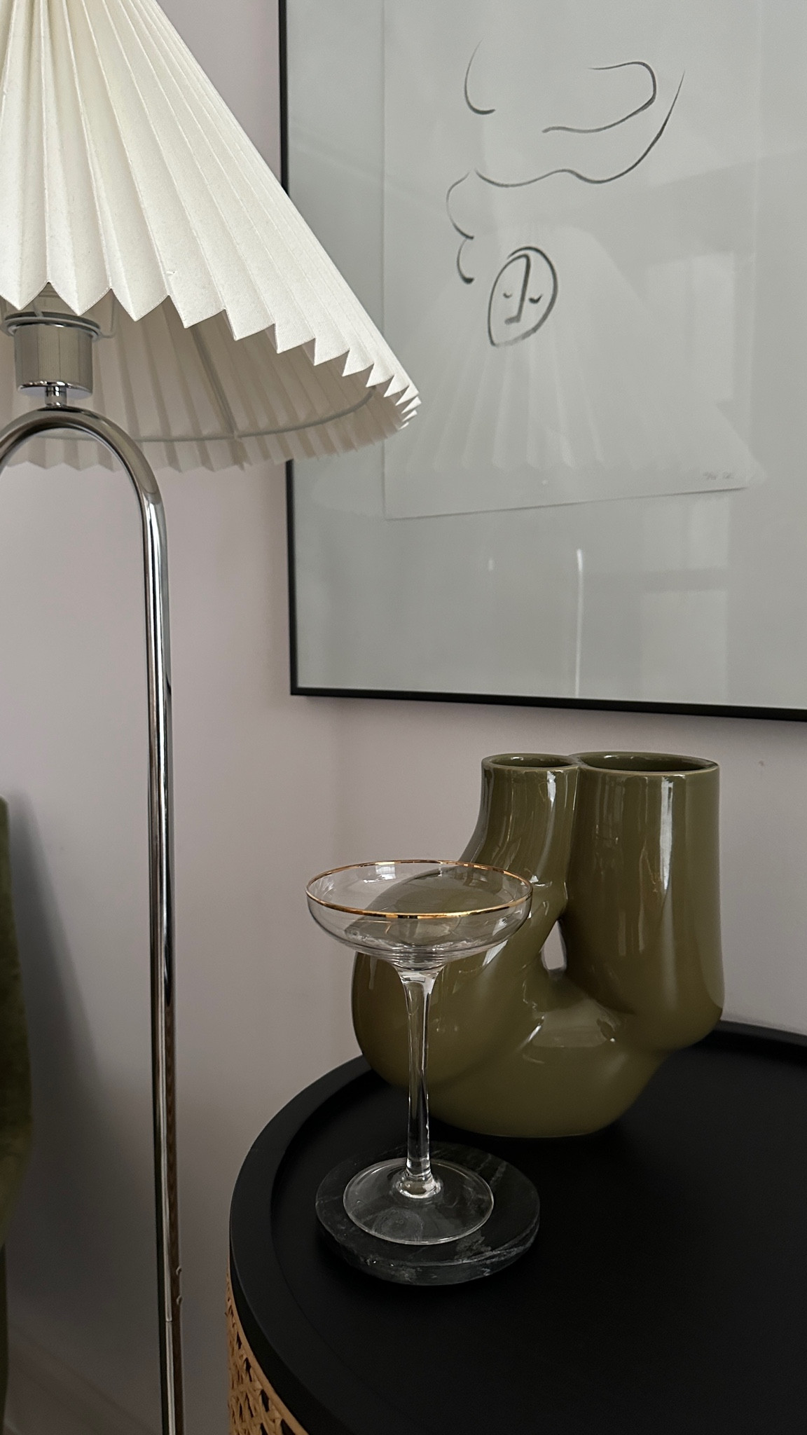 My dreamy reading nook - ready for cocktail hour 🍸
Interior design | mid century modern | Green Hay chubby vase | Art | Pleated lamp shade | Metal chrome furniture | Floor lamp 

#LTKhome #LTKfindsunder50 #LTKeurope