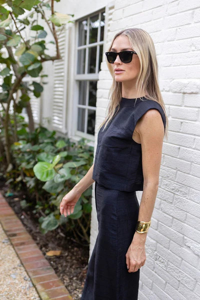 Dupioni Silk Slim Shell Top - Noir | Julia Amory