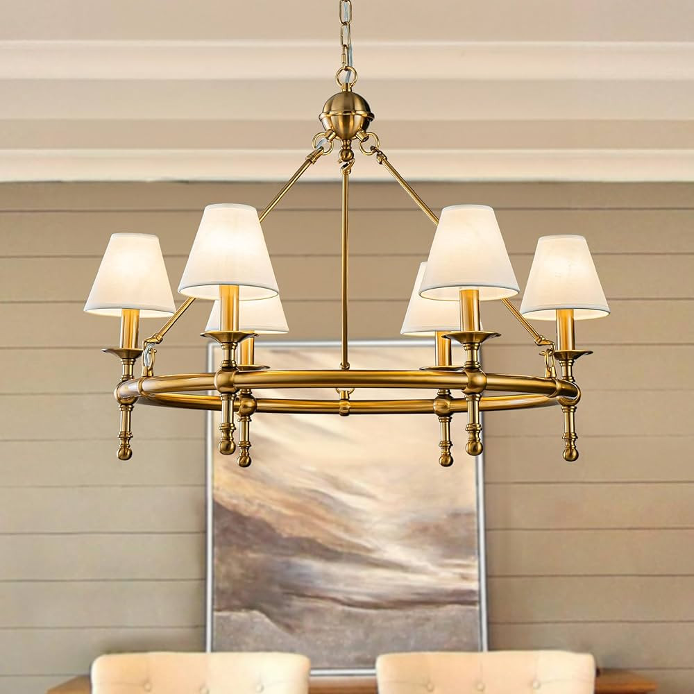 ALOADECOR 6 Lights W34 Vintage Copper and White Pleated Fabric Chandeliers for Dining Room Mid Ce... | Amazon (US)