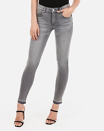 mid rise denim perfect lift raw hem grey ankle leggings | Express