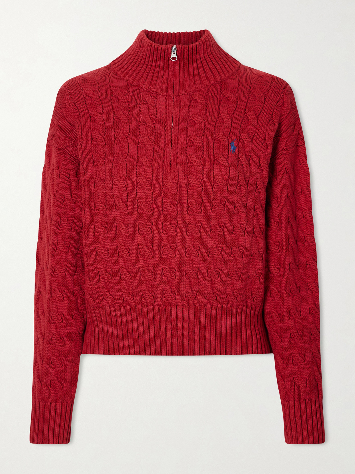 Polo Ralph Lauren - Embroidered Cable-knit Cotton Half-zip Sweater - xx small | NET-A-PORTER (US)