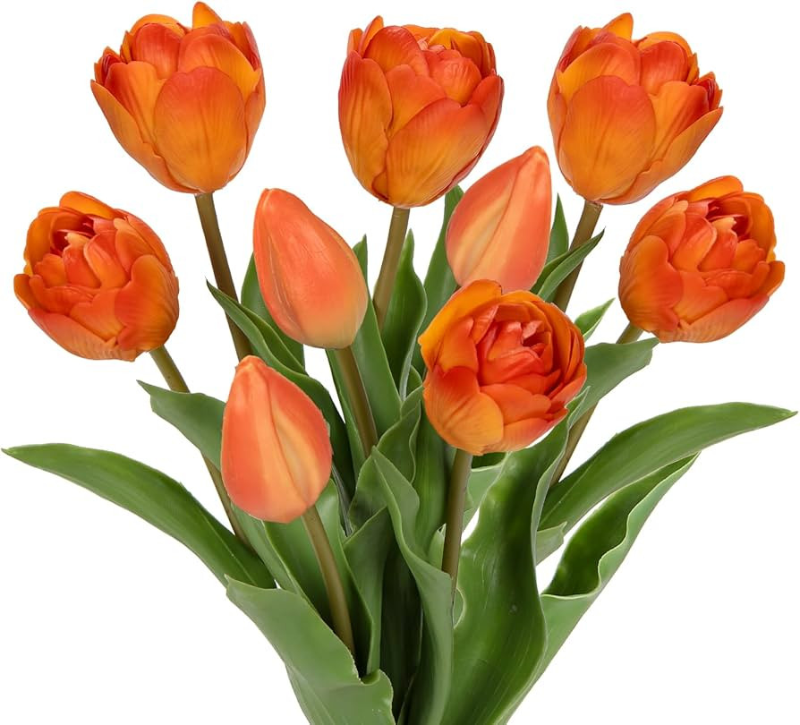 DILATATA 9 Pcs Artificial Tulips Flowers Orange Real Touch Fake Latex Tulips Flowers for Mother's... | Amazon (US)
