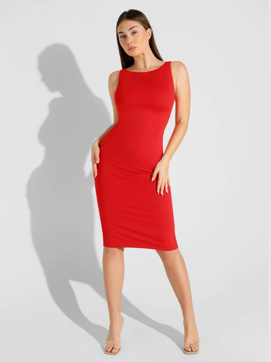 Workwear Built-In Shapewear Sleeveless Midi Dress | Popilush | Popilush