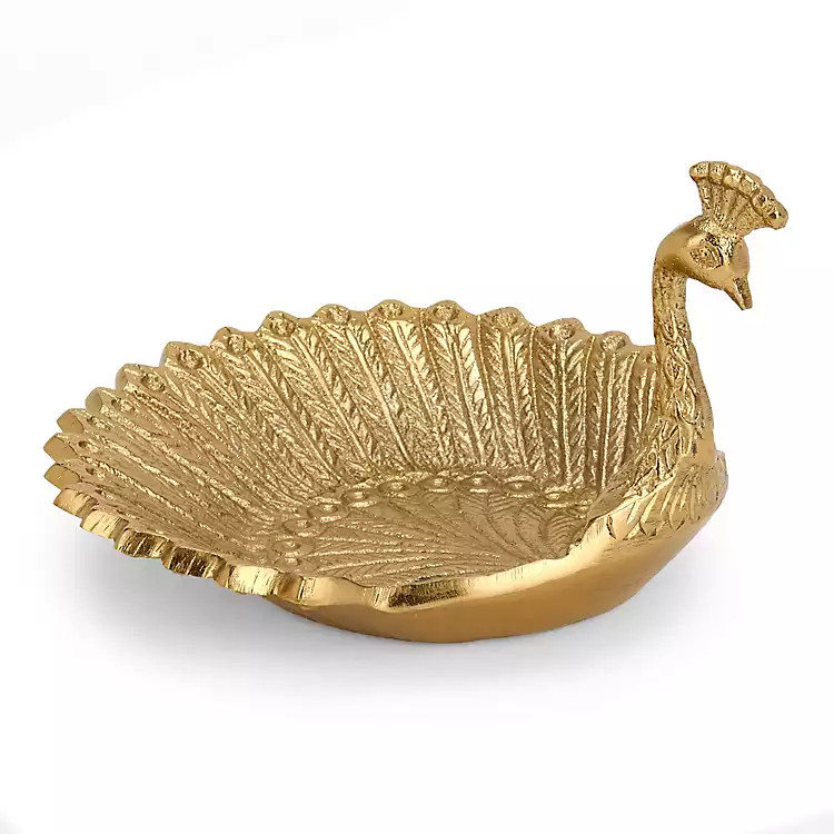 Gold Metal Peacock Trinket Tray | Kirklands Home | Kirklands