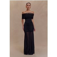 Caspian Slinky And Mesh Off Shoulder Maxi Dress - Black I MESHKI I Size M | MESHKI US