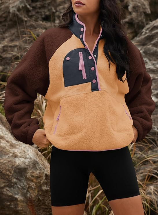 Yanekop Womens Fuzzy Fleece Pullover Sherpa Sweatshirt Long Sleeve Button Down Sweater Jacket wit... | Amazon (US)