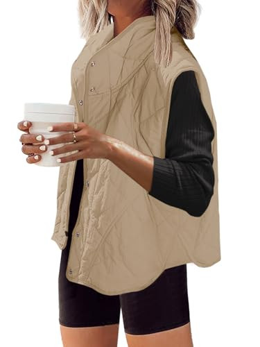 SENSERISE Womens Puffer Vest Quilted Vests Oversized Lightweight Outerwear Puffy Padded Jacket Winter Fall Outfits(Light Khaki Beige,L) | Amazon (US)