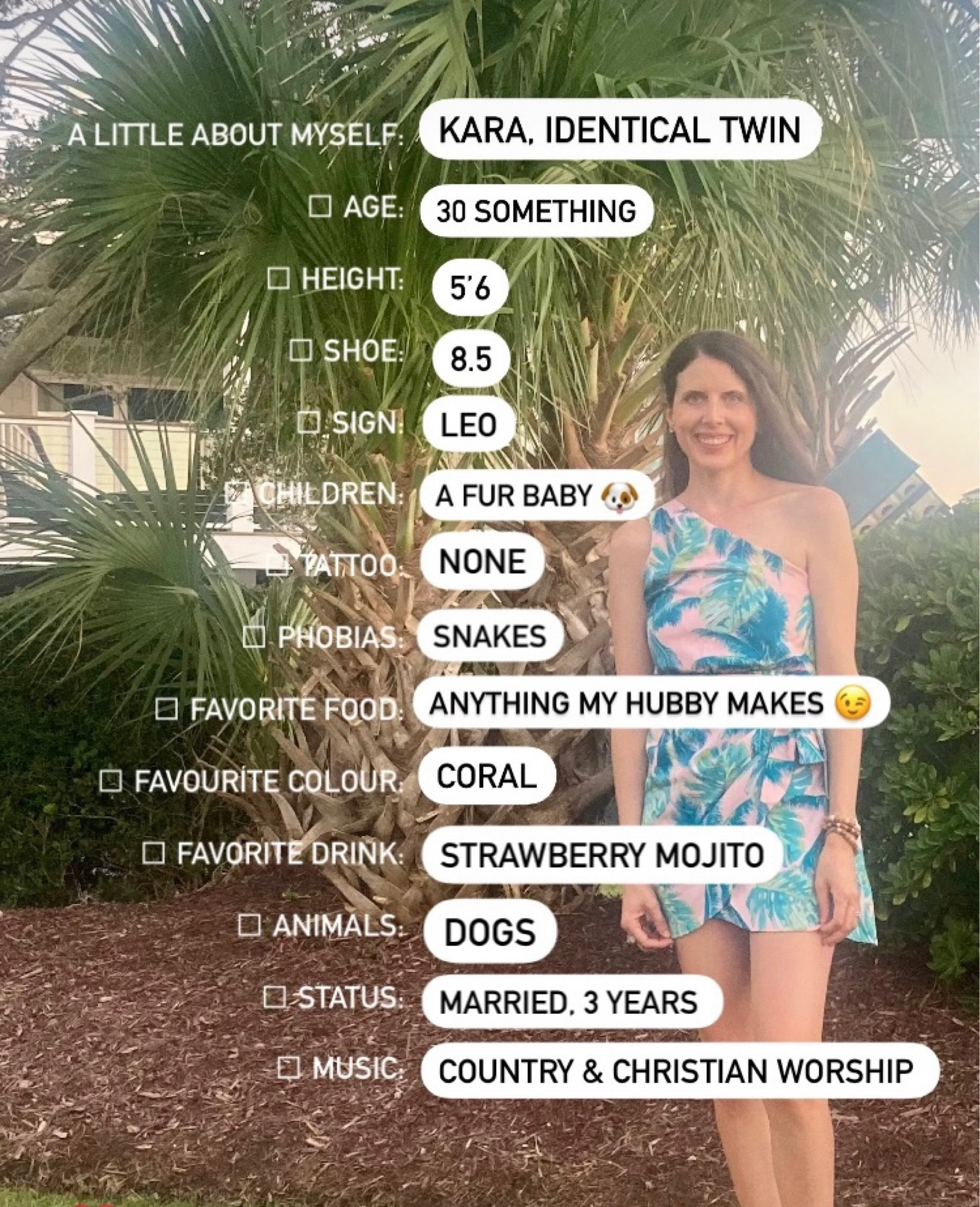 A little bit about me! On if my favorite summer dresses I wore on a vacation last year! Love the one shoulder and tropical print! 

#LTKtravel #LTKfindsunder50 #LTKSeasonal