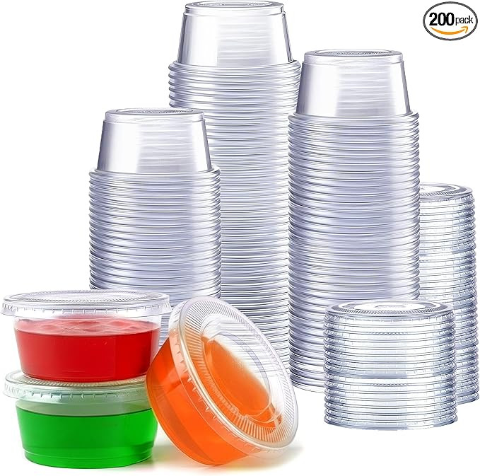 GUSTO 2 oz Jello Shot Cups with Lids [200 Count] Clear Plastic Portion Containers, Condiment Cups... | Amazon (US)