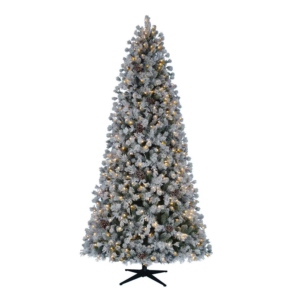 9 ft. Pre-Lit LED Flocked Lexington Pine Artificial Christmas Tree with 500 Warm White Lights | The Home Depot