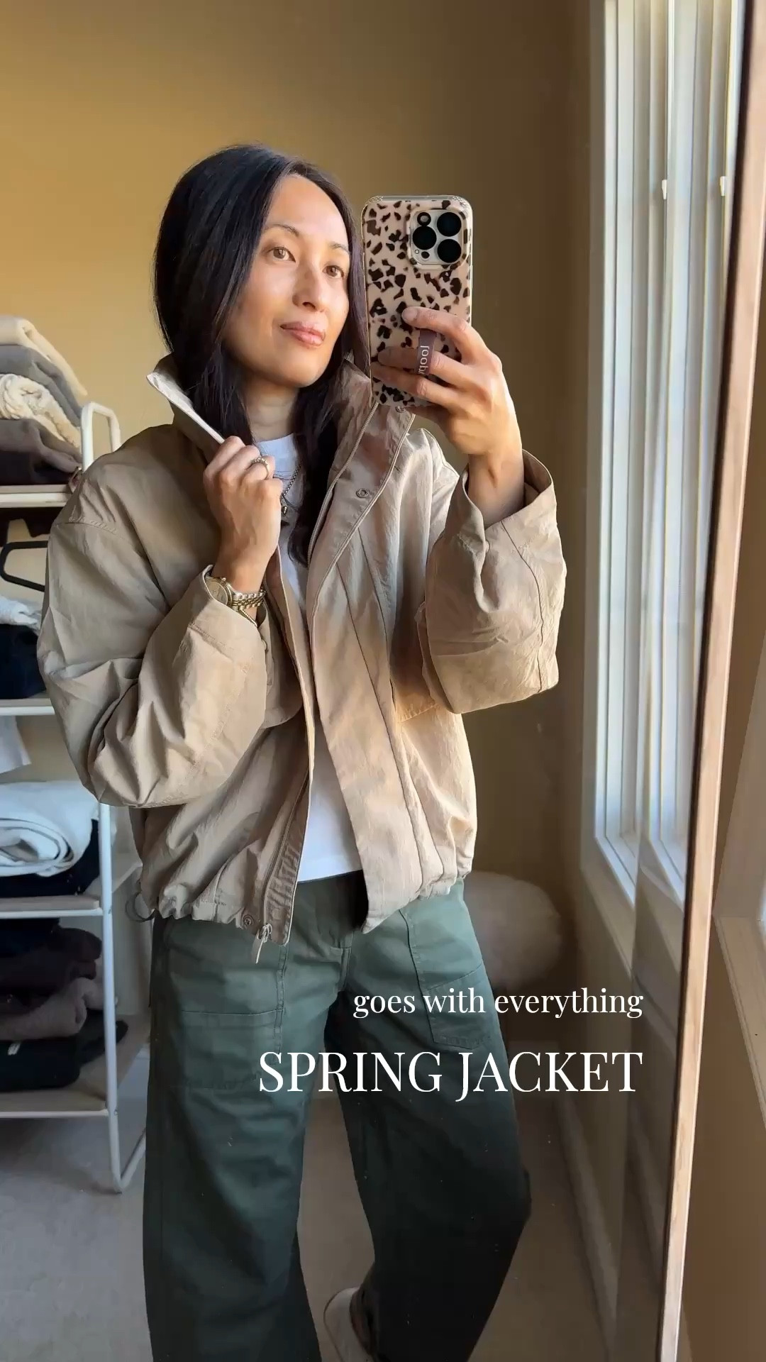 Spring jacket that goes with everything. Athleisure style that I wear with all casual outfits. 
I used it as a travel jacket too  
Water resistant, wind resistant, hidden hood, stylish cut and details. 
True to size. 
Favorite all cotton t-shirt 
Olive pants have a cute cut too. 


#LTKootd #LTKOver40 #LTKTravel