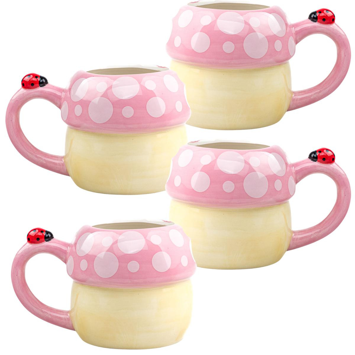 10 Strawberry Street Pink Mushroom with Ladybug Mug - Set of 4 | HSN