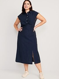 Waist-Defined Twist-Front Midi Shirt Dress for Women | Old Navy (US)