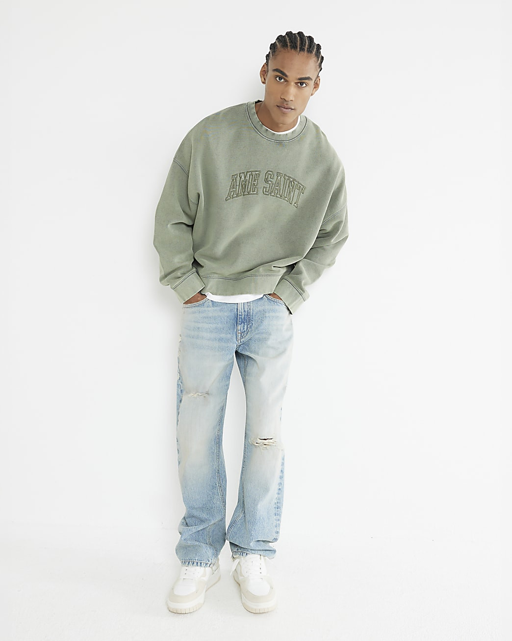 Green Oversized Ame Saint Washed Sweatshirt | River Island UK & IE