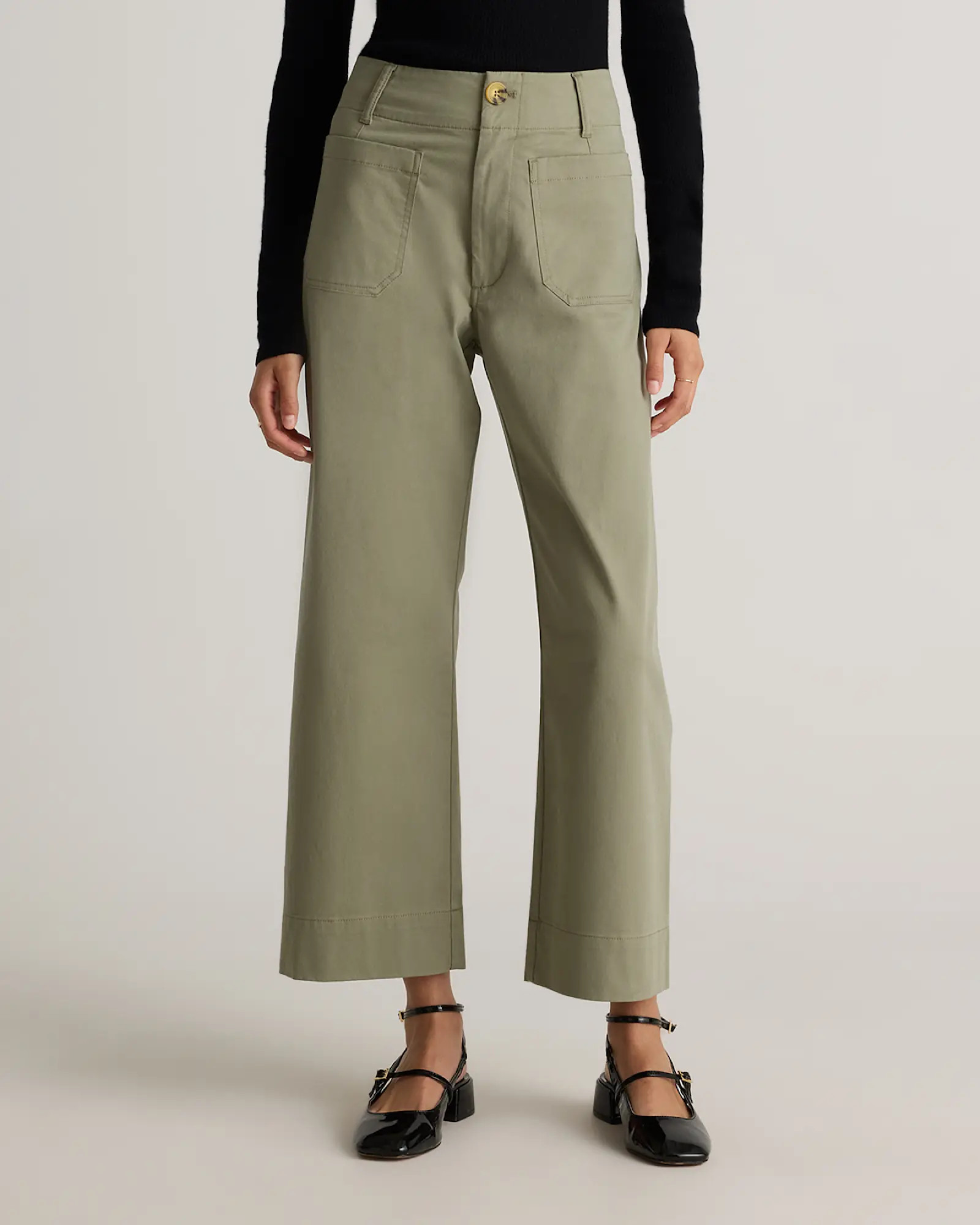 Organic Stretch Cotton Chino Cropped Wide Leg Pants | Quince