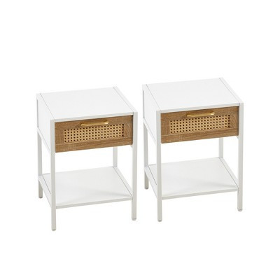 Gulches 2 Piece Natural White 21 Inch Tall Nightstand Boasting 1 Drawer, 1 Open Shelf and Metal Legs£¬Rattan - Finished | Target