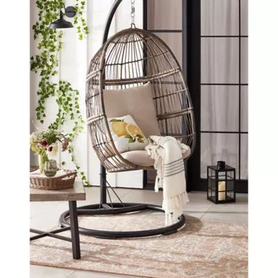 Bee & Willow Home Hanging Patio Egg Chair in Oyster | Bed Bath & Beyond