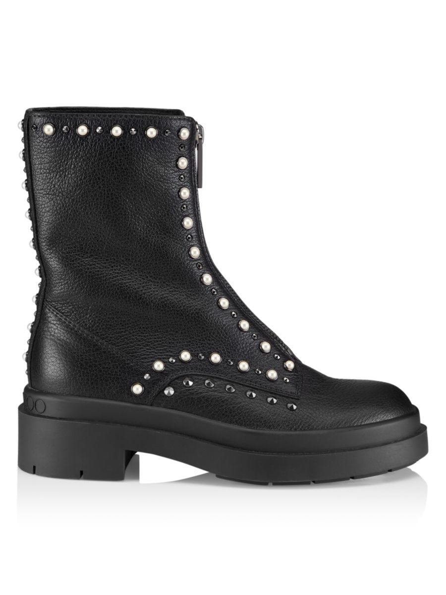 Nola Embellished Leather Zip-Front Boots | Saks Fifth Avenue