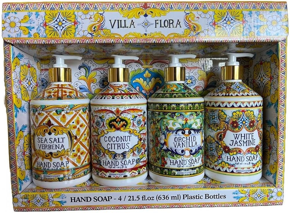 Villa Flora Hand Soap Collection 16 FL/473ml Bottles infused with Essential Oils (SET OF 4) Sea S... | Amazon (US)
