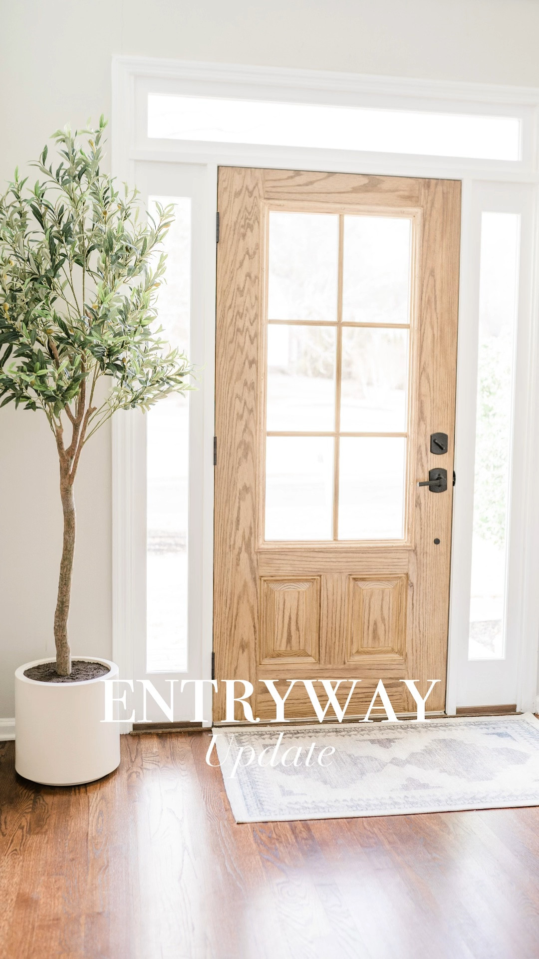 Updated entryway with a large olive tree. Home decor. Entryway rug. Faux olive tree

#LTKfindsunder100 #LTKVideo #LTKhome