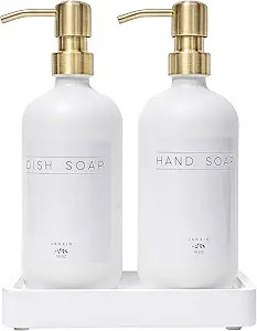 Janxin Glass Soap Dispenser for Kitchen with Stainless Steel Pump and Wood Tray, Modern Bathroom ... | Amazon (US)