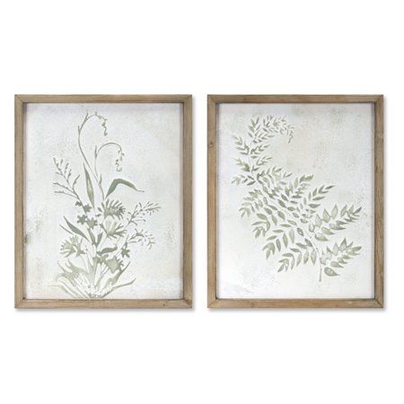 Set of 2 Fern and Floral Wood Framed Prints Wall Art 23.5 | Walmart (US)