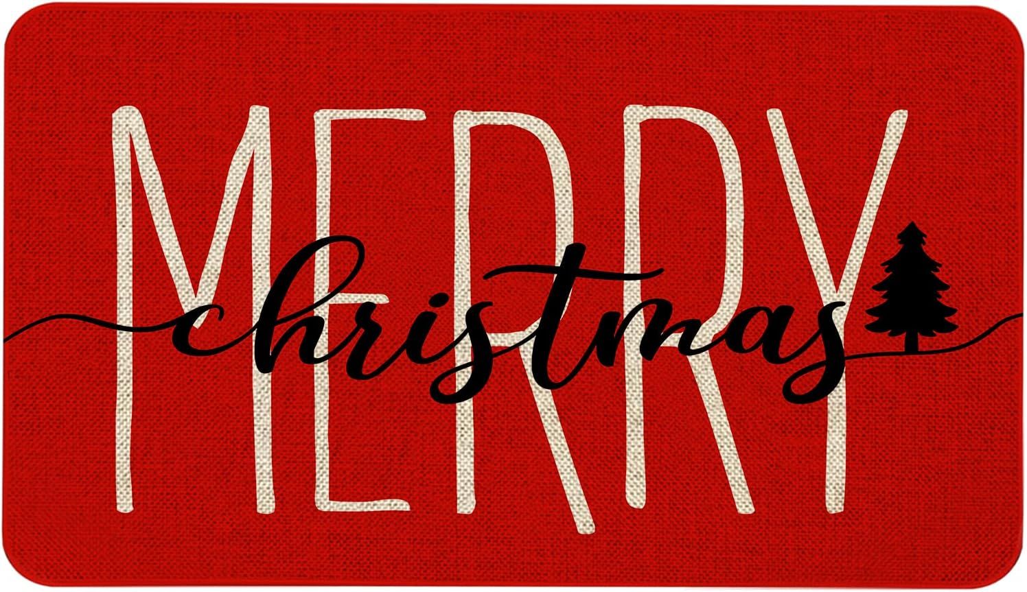 Mloabuc Merry Christmas Red Door Mat Funny Text Indoor Mat, Winter Holiday Creative Decorative Se... | Amazon (US)