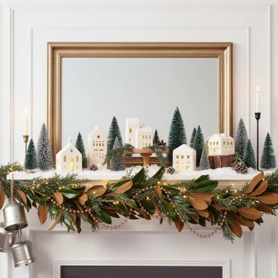 5 Piece Christmas Village Set With 9 Trees - Ceramic Cottage Style LED Light Remote Controlled Indoor Decor For Mantel, Tabletop, And Room | Wayfair North America