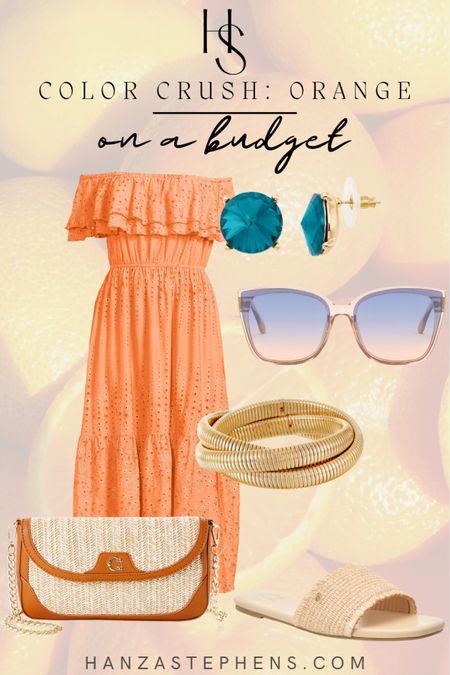 The color orange on a budget 
Orange maxi dress with budget friendly accessories 

#LTKstyletip #LTKunder50