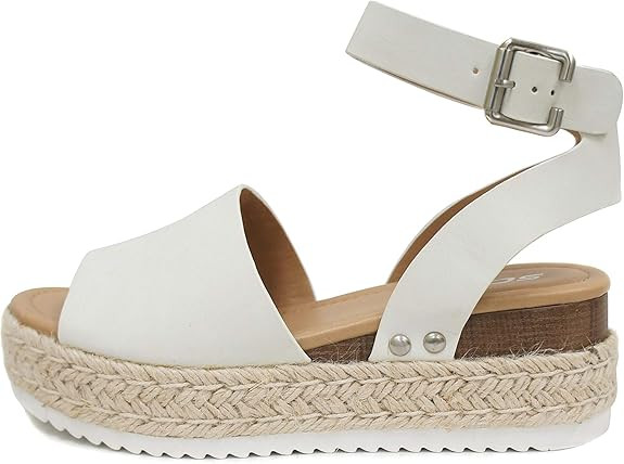 Soda Women's Topic Open Toe Buckle Ankle Strap Espadrille Synthetic sandals | Amazon (US)