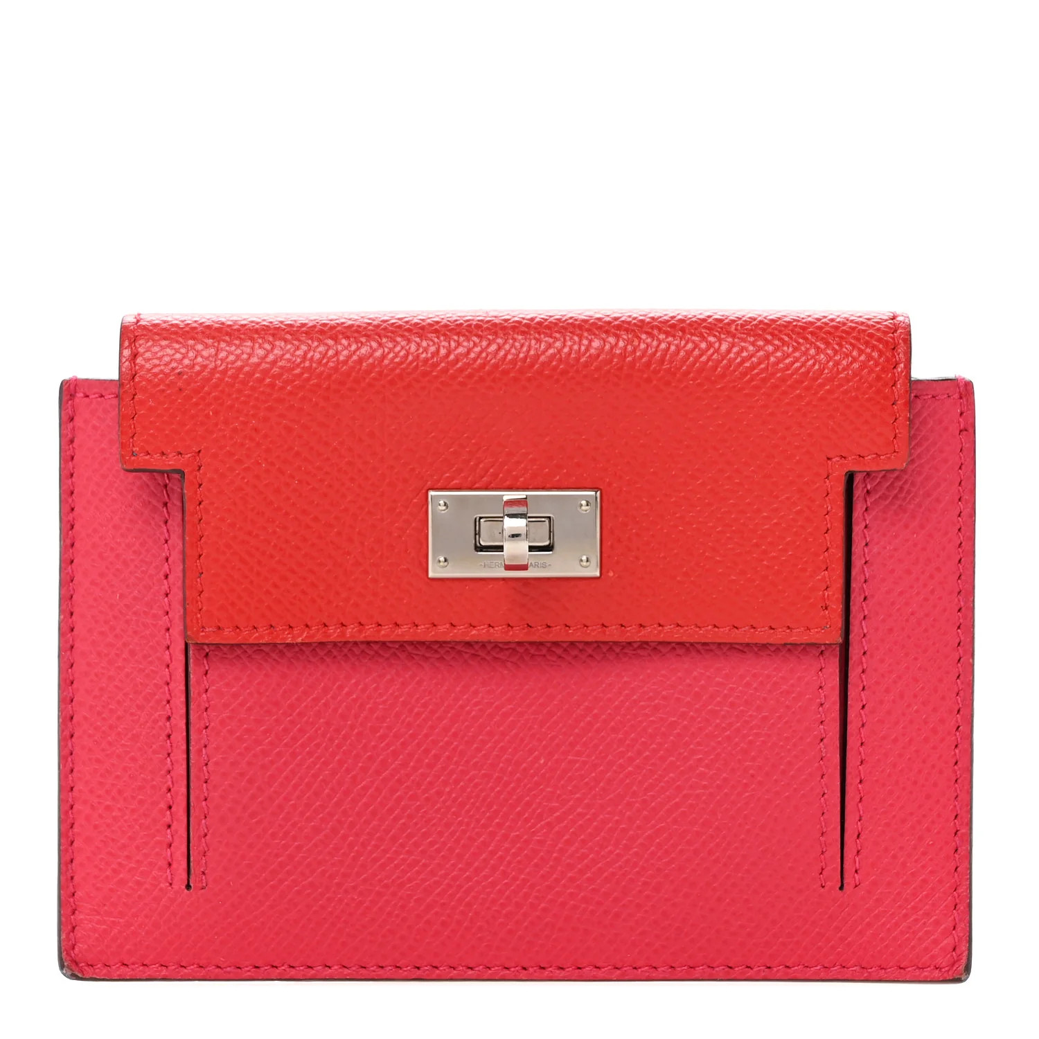 Epsom Tri-Color Kelly Pocket Compact Wallet Rouge Coeur Rose Extreme Bleu Zanzibar | FASHIONPHILE (US)