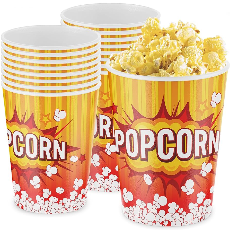 Leakproof, Super Durable 32oz Popcorn Cups 100 Pack. Grease-Proof Disposable Pop Corn Tubs With C... | Amazon (US)