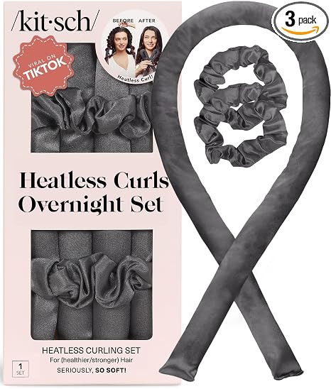 Kitsch Satin Heatless Curlers Set – Heatless Curls Overnight w/ 34" Hair Waver & 2 Satin Hair S... | Amazon (US)