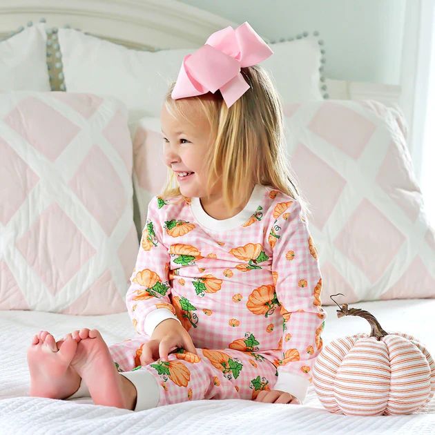 Pink Gingham Pumpkin Print Knit Loungewear | Classic Whimsy