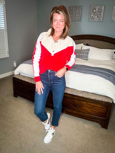 Sweatshirt is boxy slightly cropped but tts

Jeans are a splurge but are so good and are TTs. 

Sneakers are TTS



#LTKFind #LTKstyletip #LTKunder100