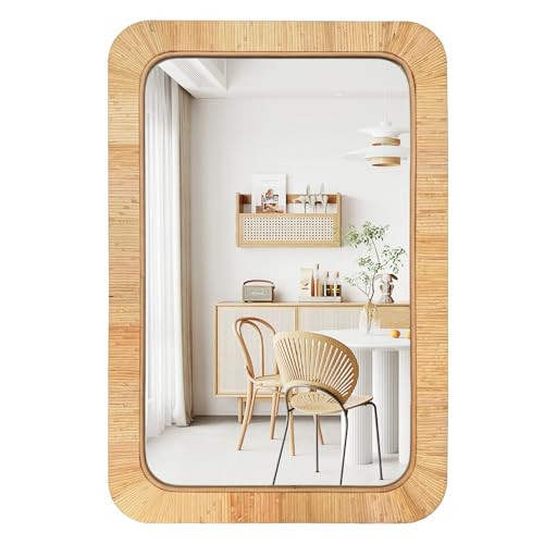 24x36 inch Rattan Rectangular Mirror for Wall, Bohemia Bathroom/Farmhouse Boho Mirrors, Vanity Irragular Decorative Mirror, Suitable for, Nursery, Bedroom, Living Room, Home Decoration | Amazon (US)
