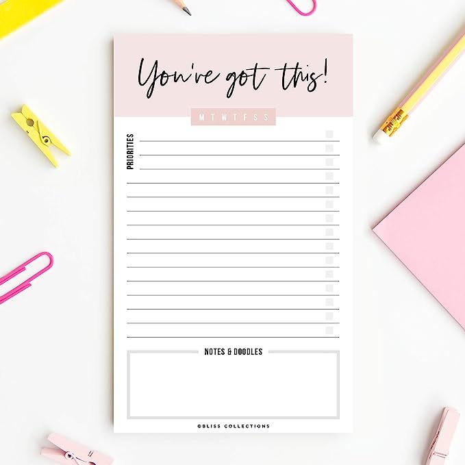 Bliss Collections Motivational Daily to Do List Notepad, You've Got This Tear-Off Pad, Memo Pad f... | Amazon (US)