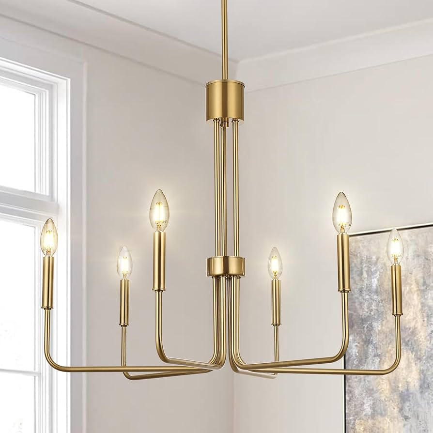 Brushed Gold Chandelier, 6-Light Chandelier for Dining Room, Farmhouse Pendant Light Fixtures for... | Amazon (US)