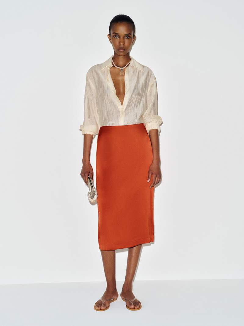 Reformation Helen Low Waist Silk Midi Skirt Red 10 | Reformation (Global)