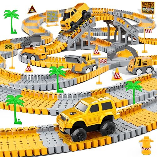 Kids Toys 253 PCS Construction Race Tracks Toy for 3 4 5 6 7 8 Year Old Boys Girls, 5 PCS Construction Truck Car and Flexible Track Play Set Create A Engineering Road Games Toddler Toys Birthday Gifts | Amazon (US)