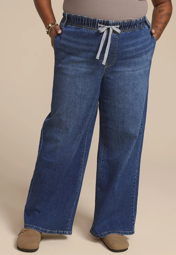 Plus Size m jeans by maurices™ Dark Soft High Rise Pull On Wide Leg Jean | Maurices